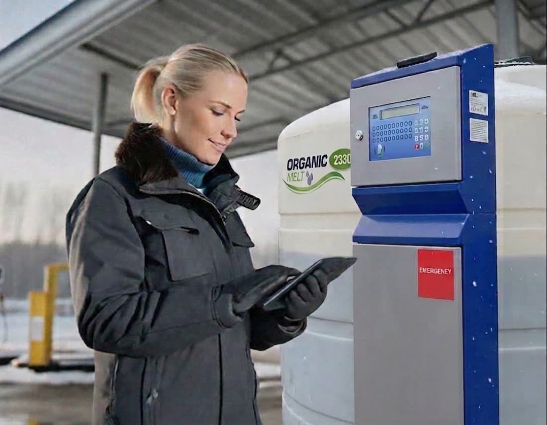 Network member at a self-serve filling station console managing credits on a tablet