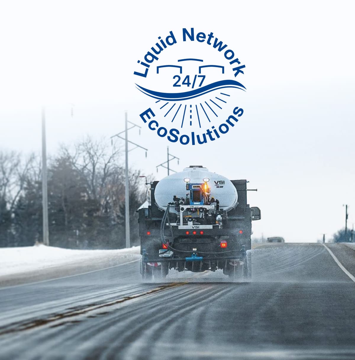 Liquid Network by Eco Solutions truck applying liquid de-icer on an Ontario road